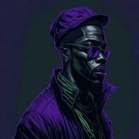 nero cantante rap illustrazione con duotone stile, viola e verde colore, ai generativo foto