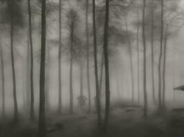 nebbioso foresta atmosfera con un' lunatico stile foto