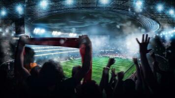 calcio scena a notte incontro con con applauso fan a il stadio foto