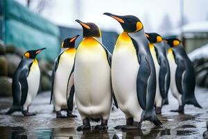 gruppo di re pinguini nel il zoo. re pinguino aptenodytes patagonico, gruppo di re pinguini nel il zoo. natura scena a partire dal natura, ai generato foto