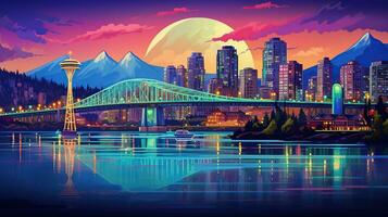 cartolina con notte Vancouver, neon stile. foto