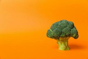 superiore Visualizza fresco verde broccoli verdura su colorato sfondo. broccoli cavolo testa salutare o vegetariano cibo concetto. piatto posizione. copia spazio foto