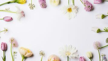 colorato fiori su un' bianca sfondo. creato con generativo ai foto