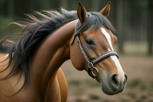 vicino su cavallo su sfocato sfondo. ai generativo professionista foto