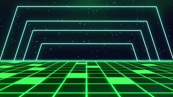 retrò stile anni '80-'90 laser neon sfondo. futuristico griglia paesaggio. digitale informatica superficie. adatto per design nel il stile di il Anni '80 -'90. 3d illustrazione foto