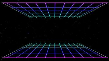 retrò stile anni '80-'90 laser neon sfondo. futuristico griglia paesaggio. digitale informatica superficie. adatto per design nel il stile di il Anni '80 -'90. 3d illustrazione foto