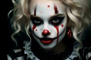 carnevalesco ragazza vampiro clown bocca. creare ai foto