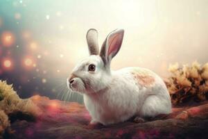 coniglio bianca colore apparendo perso nel natura. creare ai foto