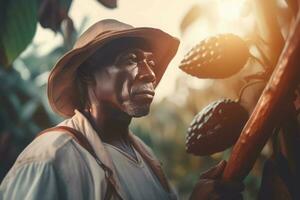 cacao azienda agricola raccolta stagione. creare ai foto