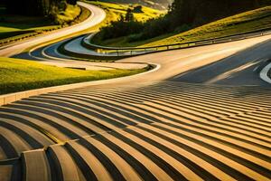 un' avvolgimento strada con curve e colline. ai-generato foto