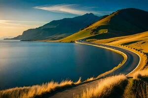 il strada per il lago. ai-generato foto