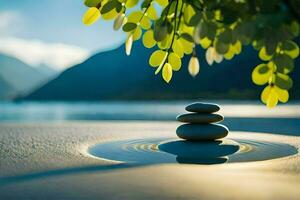 zen pietre su il spiaggia. ai-generato foto