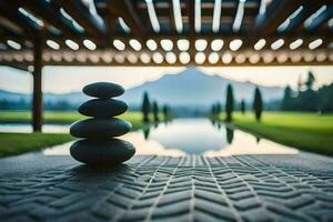 zen pietre nel il giardino di Giuseppe krajewski per tarchiato unito. ai-generato foto