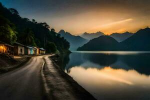 il strada per il lago. ai-generato foto