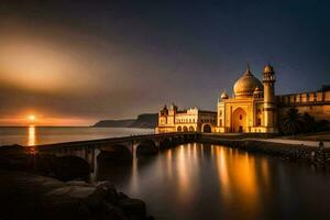 il tramonto al di sopra di il moschea nel India. ai-generato foto