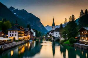 il bellissimo cittadina di Hallstatt, Austria. ai-generato foto