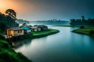 il Casa su il fiume. ai-generato foto