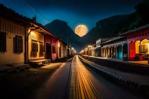 un' strada con un' Luna nel il cielo. ai-generato foto