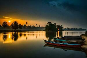 tramonto di krishna kumar - natura paesaggi Alba, Alba, Alba su il fiume. ai-generato foto