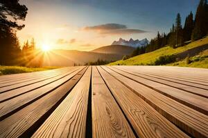 di legno passerella nel il montagne. ai-generato foto