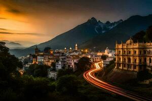 un' città a tramonto con un' lungo esposizione. ai-generato foto