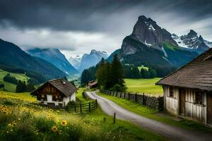 il strada per il Alpi. ai-generato foto