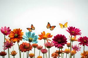 fiori farfalle colorato bianca sfondo fotografia 4k virtuale alto risoluzione generativo ai foto