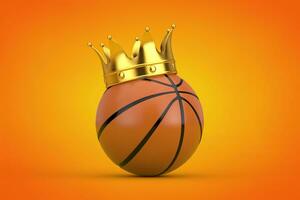 arancia pallacanestro palla con d'oro corona. 3d interpretazione foto