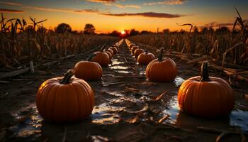 spaventoso zucca lanterna si illumina nel buio autunno notte generato di ai foto