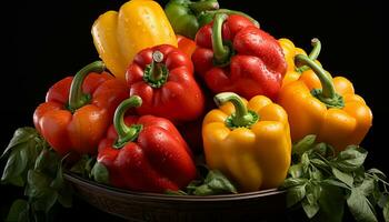 freschezza di biologico la verdura, salutare mangiare con vivace colorato campana peperoni generato di ai foto