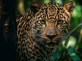 vicino su ritratto di leopardo, generativo ai foto