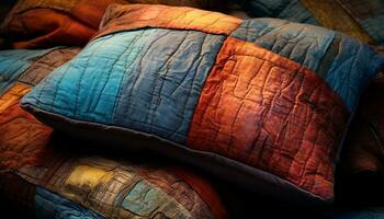 confortevole cuscino su un' morbido divano Aggiunge accogliente decorazione generato di ai foto