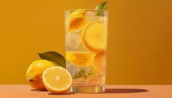 rinfrescante limonata, agrume cocktail, ghiaccio freddo, estate bere, salutare e succoso generato di ai foto