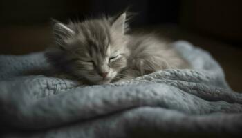 carino gattino dormendo, morbidezza e pelliccia, vicino su di soffice felino generato di ai foto