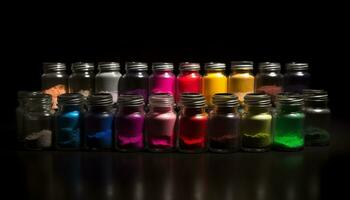 Multi colorato bicchiere bottiglia con medicina nel esso generato di ai foto
