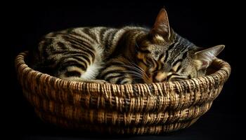 carino gattino con a strisce pelliccia, basettoni, e giocoso curiosità generato di ai foto