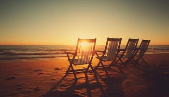 tramonto al di sopra di tranquillo costa, un' Perfetto estate vacanza destinazione generato di ai foto