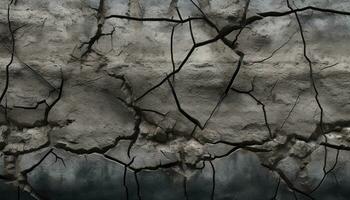 asciutto fango, danneggiato terra, vecchio calcestruzzo, rotto parete, eroso roccia generato di ai foto