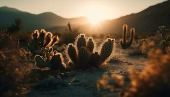 tramonto al di sopra di il arido montagne, un' tranquillo scena di naturale bellezza generato di ai foto