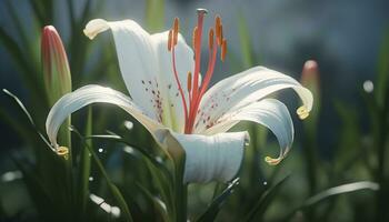 un' bellissimo fiore fiorire nel un' formale giardino, circondato di natura generato di ai foto