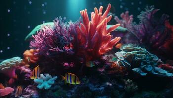 subacqueo pesce scogliera, natura in profondità blu bellezza, autorespiratore immersione avventura generato di ai foto