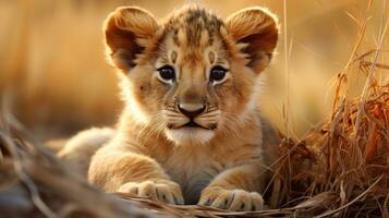 Leone cucciolo panthera Leo nel il selvaggio foto