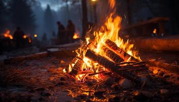 fiamma si accende Di legno, raggiante luminosa, riscaldamento natura celebrazione fuoco generato di ai foto