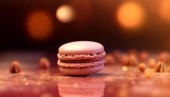 un' pila di colorato macarons su un' di legno tavolo generato di ai foto