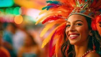 sorridente giovane donne celebrare, gioioso e Bellissima, godendo il festa generato di ai foto