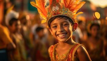 sorridente facce celebrare tradizionale Festival, diffusione felicità e culturale gioia generato di ai foto