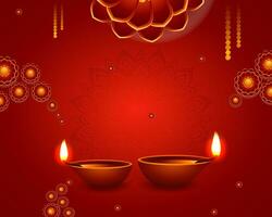 tradizionale diya decorazione sfondo, contento Diwali rosso tema foto