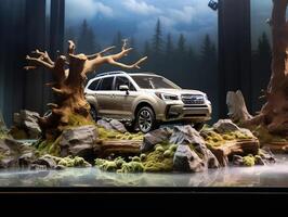 subaru guardia forestale esposizione. generativo ai foto