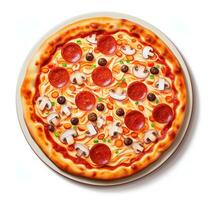 Pizza su bianca sfondo. Pizza superiore Visualizza. ai generativo foto