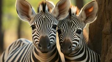 foto di da sciogliere il cuore Due zebre con un enfasi su espressione di amore. generativo ai